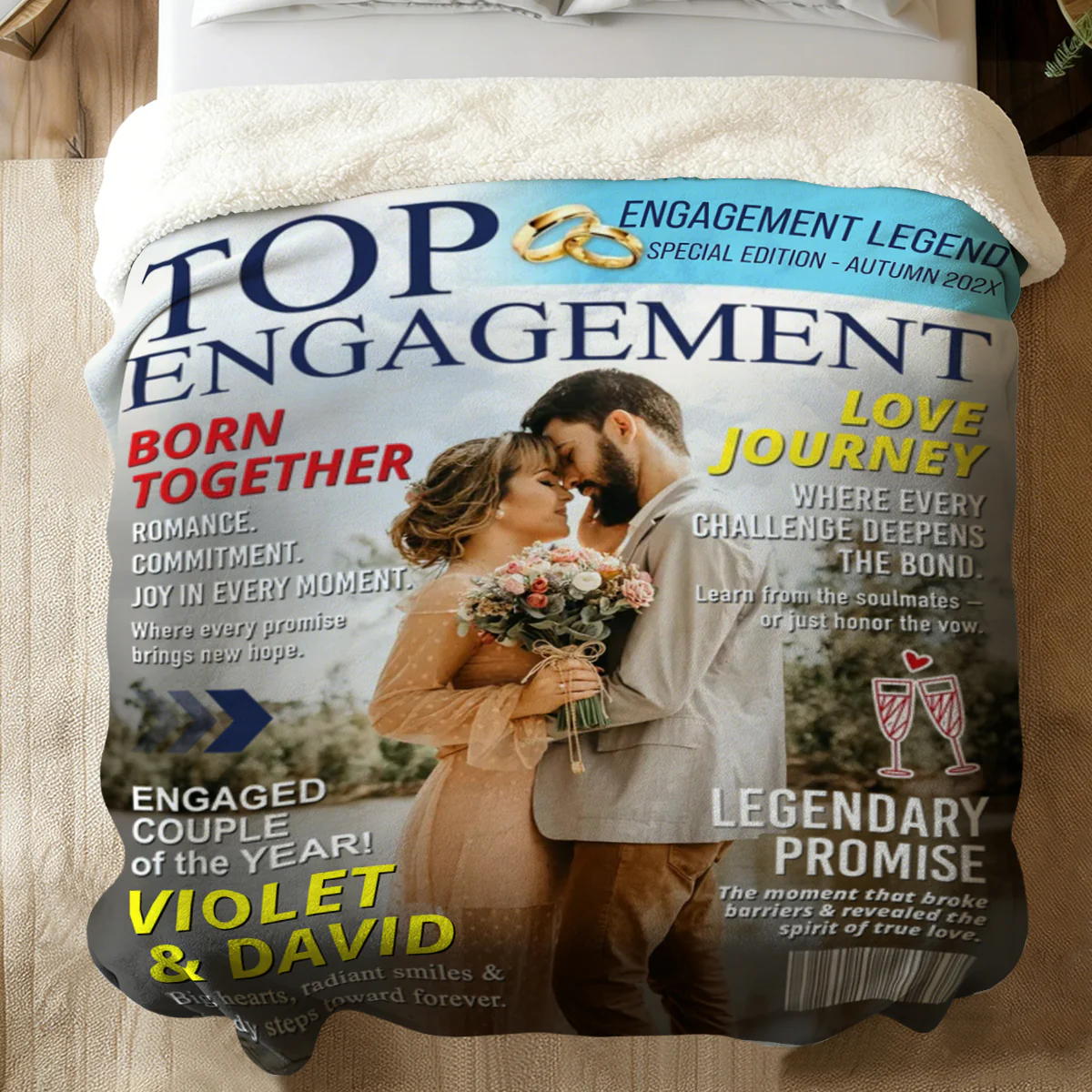 Personalized Custom Couple Photo Engagement Magazine Cover Blanket, Wedding Keepsake - Image 5