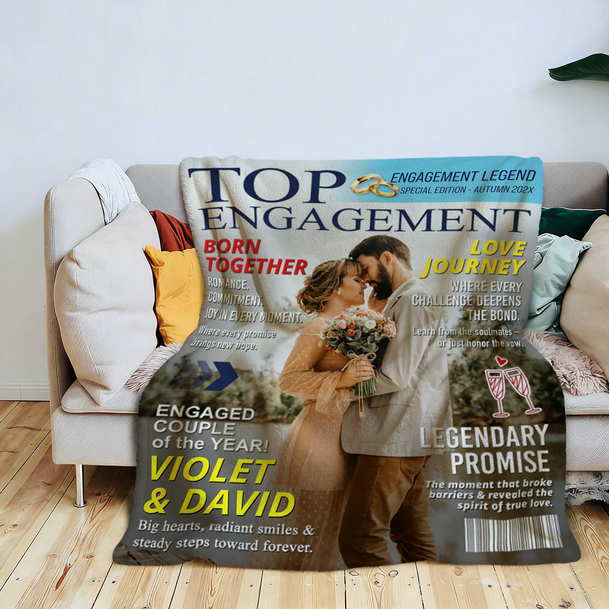 Personalized Custom Couple Photo Engagement Magazine Cover Blanket, Wedding Keepsake - Image 6