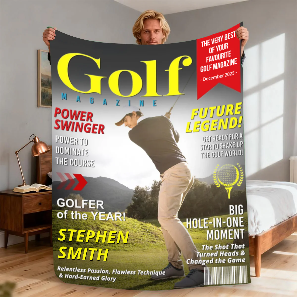 Personalized Custom Golf Magazine Cover Blanket, Golf Gift, Unique Gift for Golf Lovers, Gifts for Golf Coach