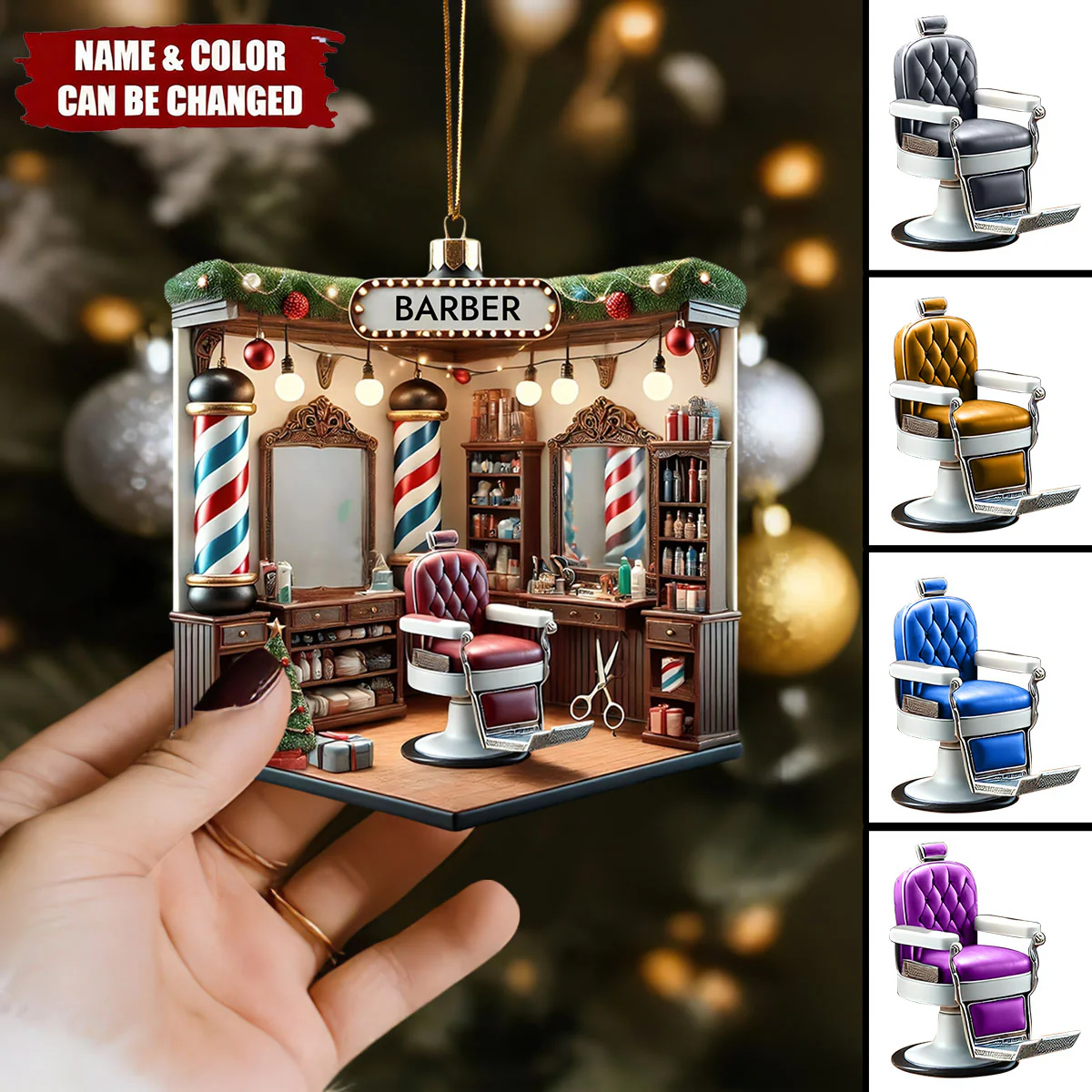 Personalized Custom Name Barber Ornament, Barber Shop Christmas Decoration - Image 2