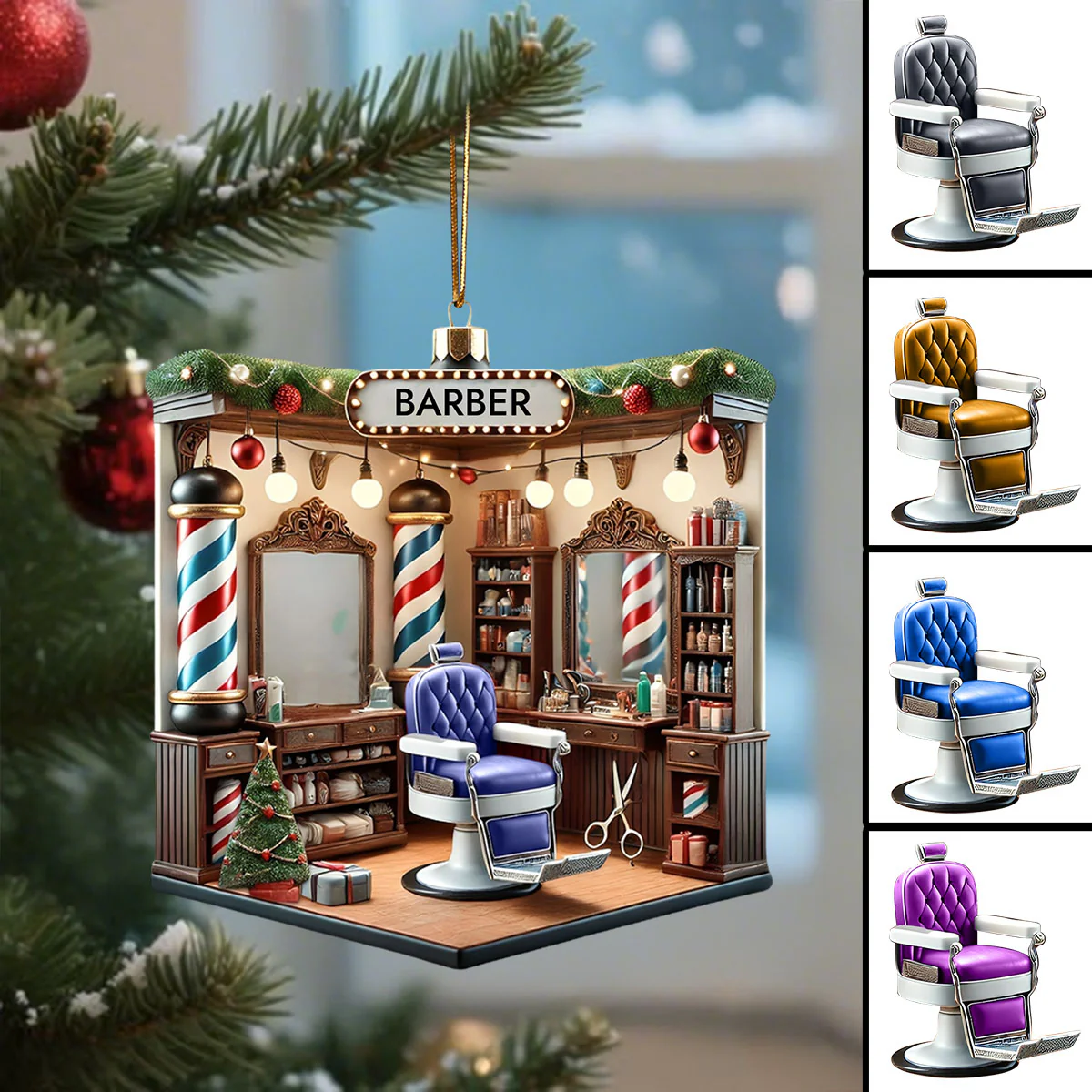 Personalized Custom Name Barber Ornament, Barber Shop Christmas Decoration - Image 3