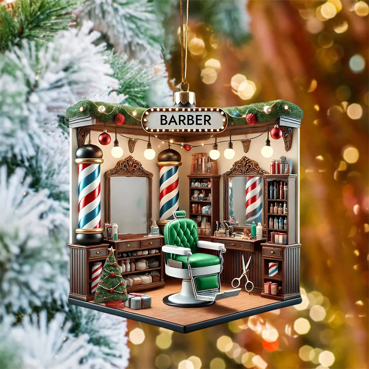Personalized Custom Name Barber Ornament, Barber Shop Christmas Decoration - Image 4