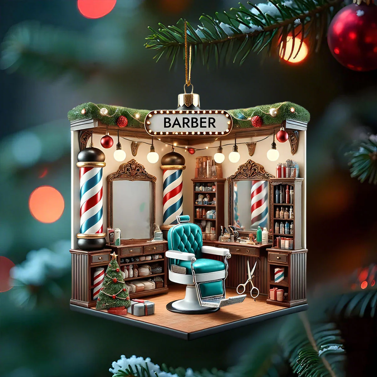 Personalized Custom Name Barber Ornament, Barber Shop Christmas Decoration - Image 5