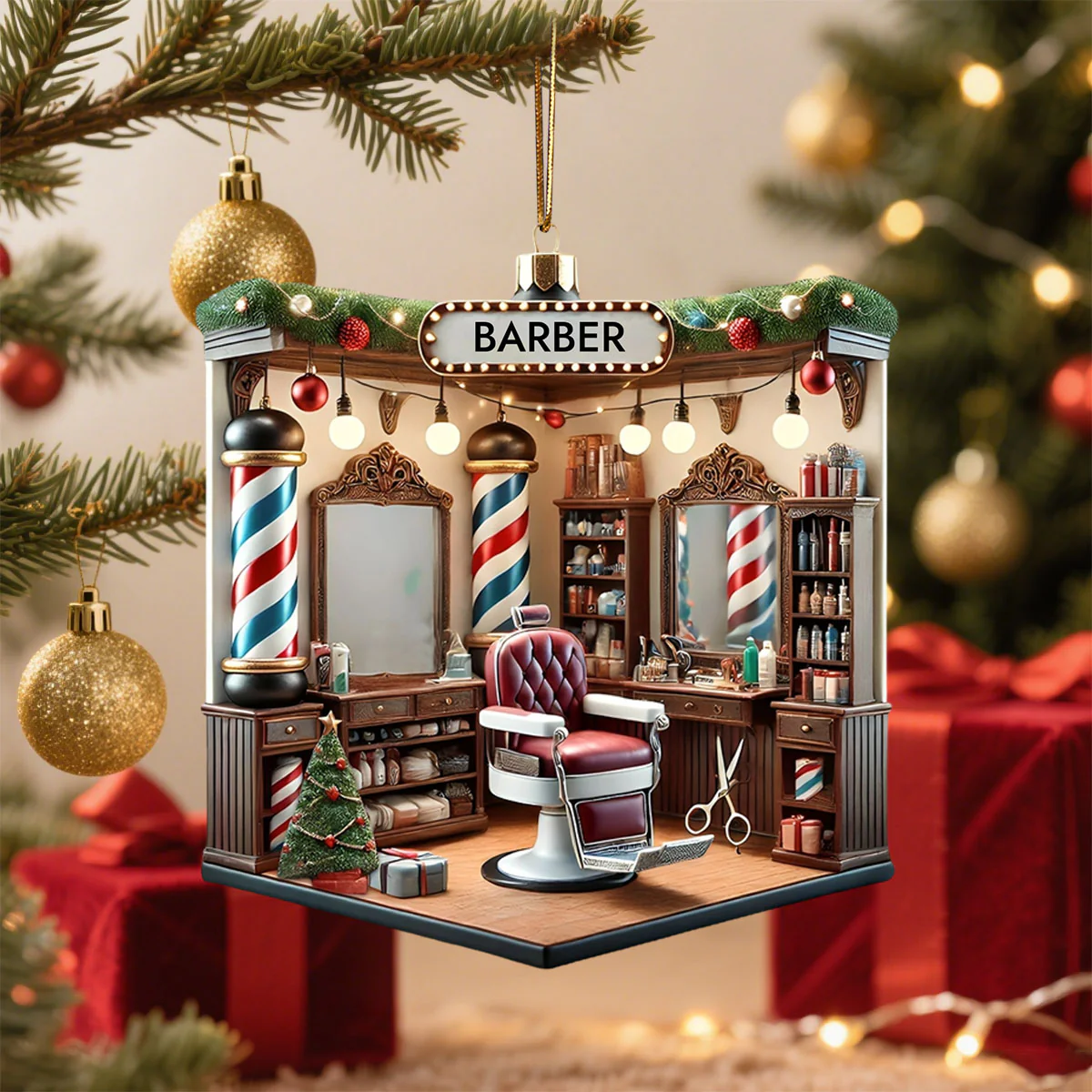 Personalized Custom Name Barber Ornament, Barber Shop Christmas Decoration - Image 6