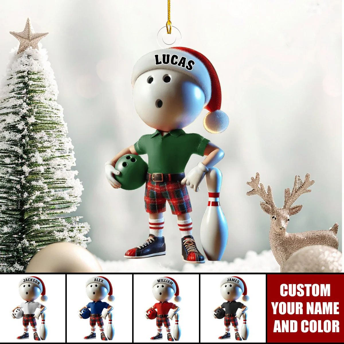 Personalized Custom Name Bowling Ornament, Bowling Christmas Gift - Image 3