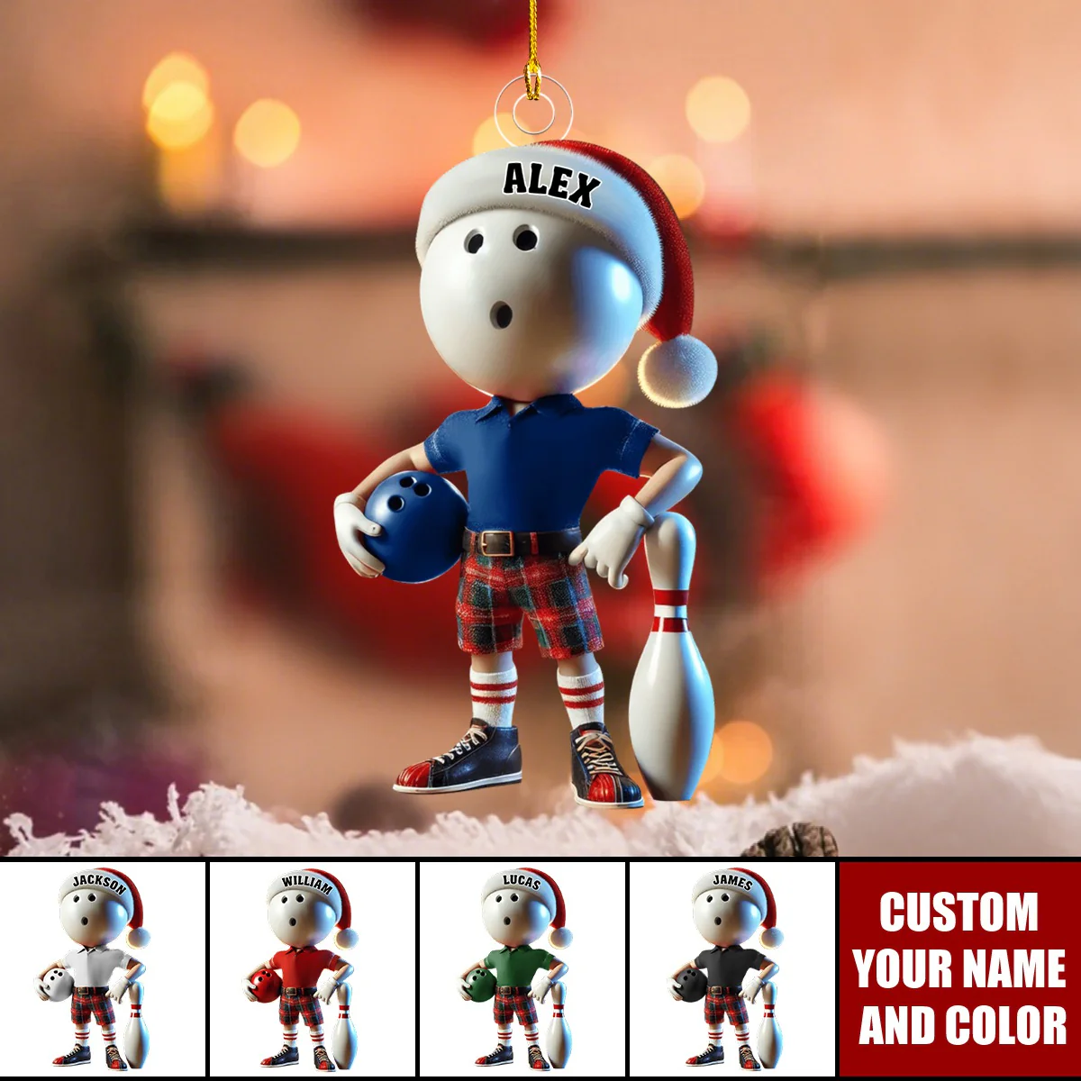 Personalized Custom Name Bowling Ornament, Bowling Christmas Gift - Image 5