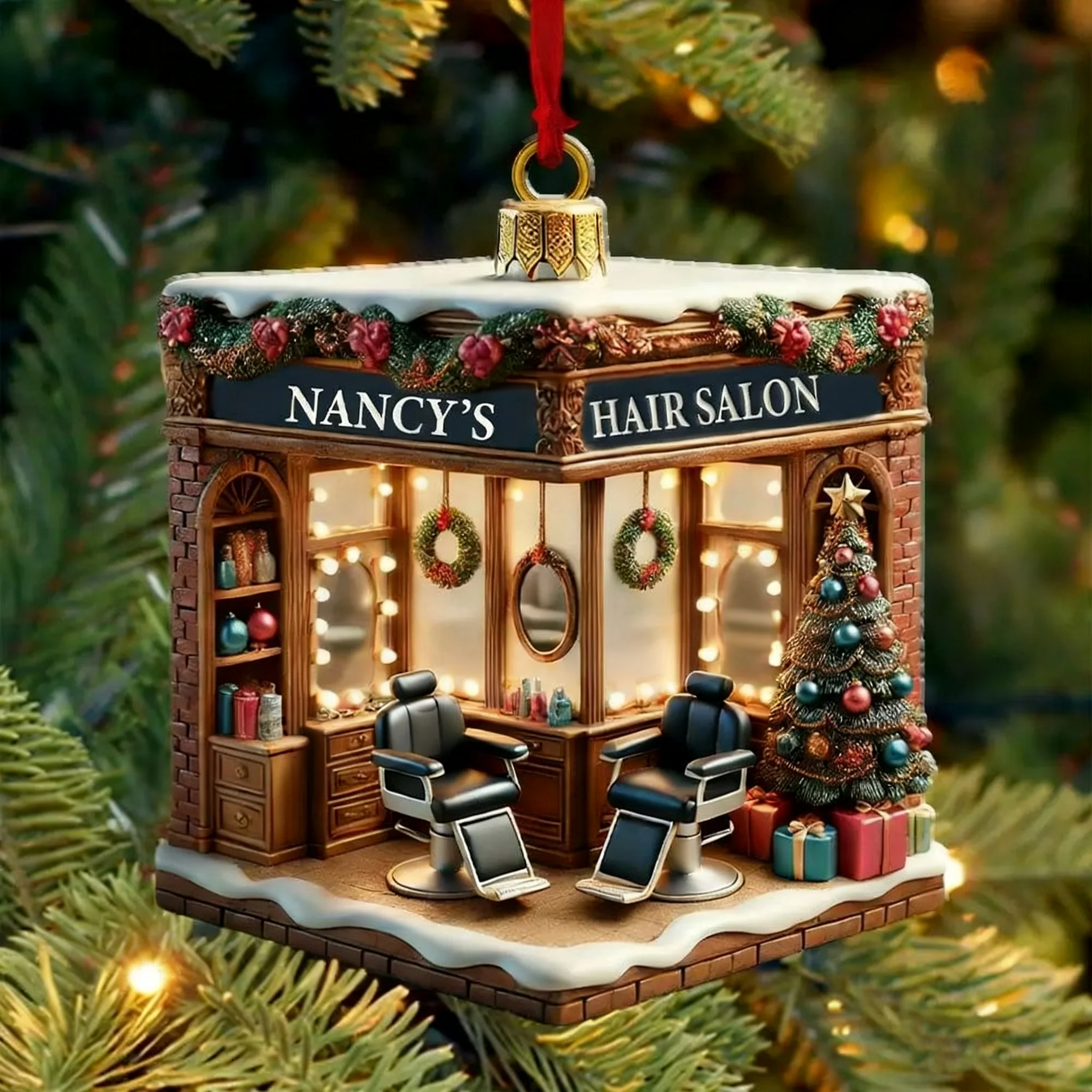 Personalized Custom Name Hair Salon Ornament, Hair Salon Christmas Decoration - Image 2