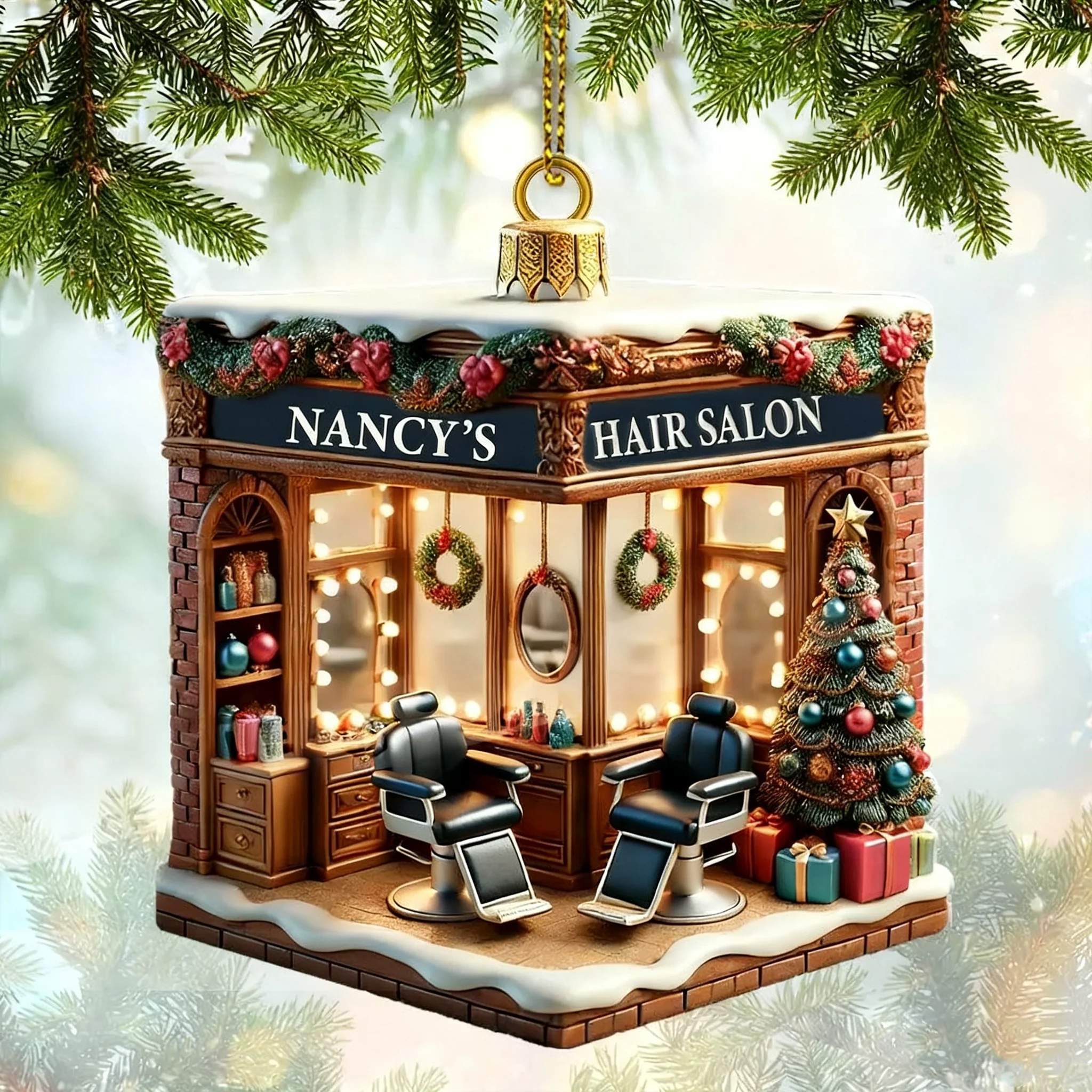 Personalized Custom Name Hair Salon Ornament, Hair Salon Christmas Decoration - Image 3