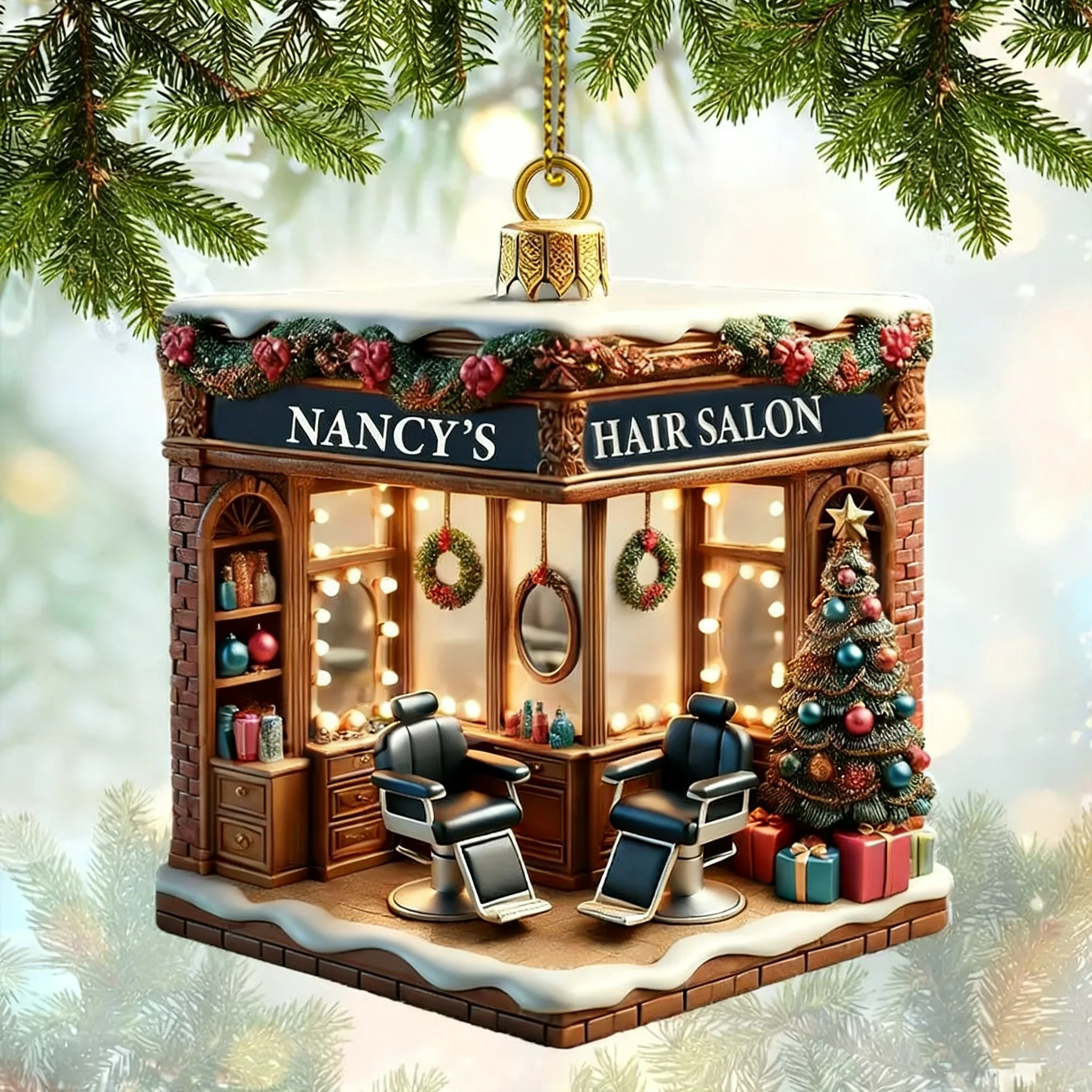 Personalized Custom Name Hair Salon Ornament, Hair Salon Christmas Decoration - Image 4