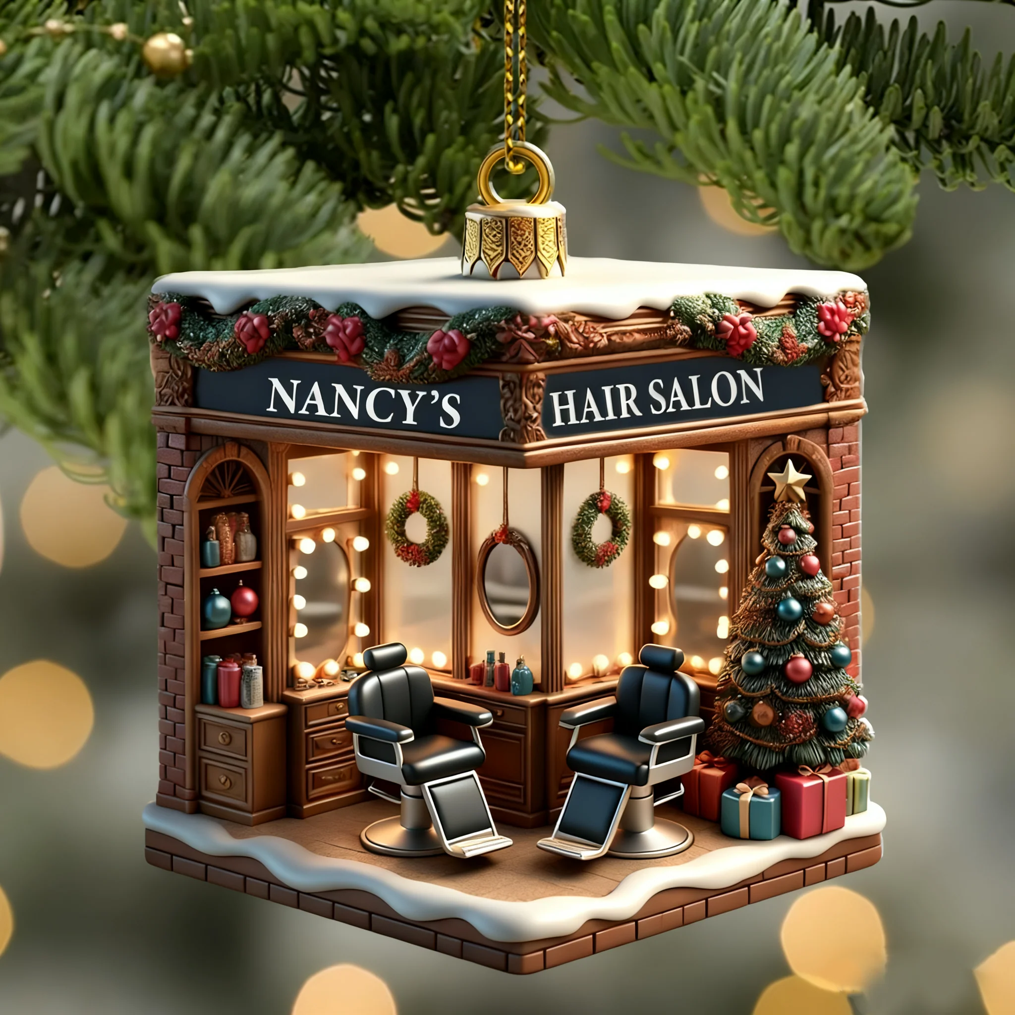 Personalized Custom Name Hair Salon Ornament, Hair Salon Christmas Decoration - Image 5