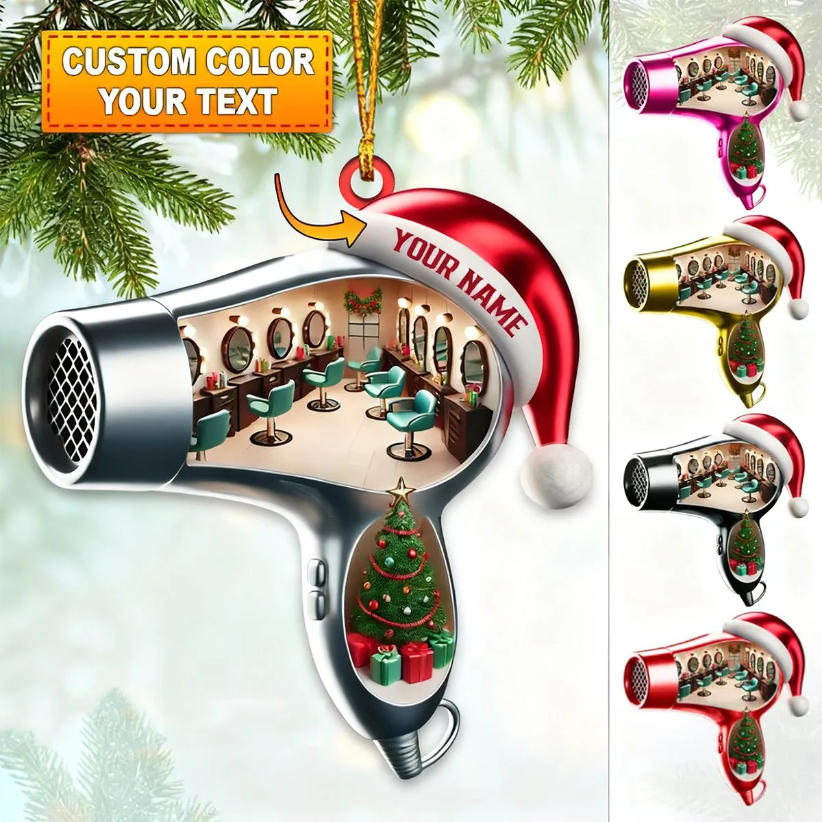 Personalized Custom Name Hairdresser Ornament, Hair Salon Christmas Decoration