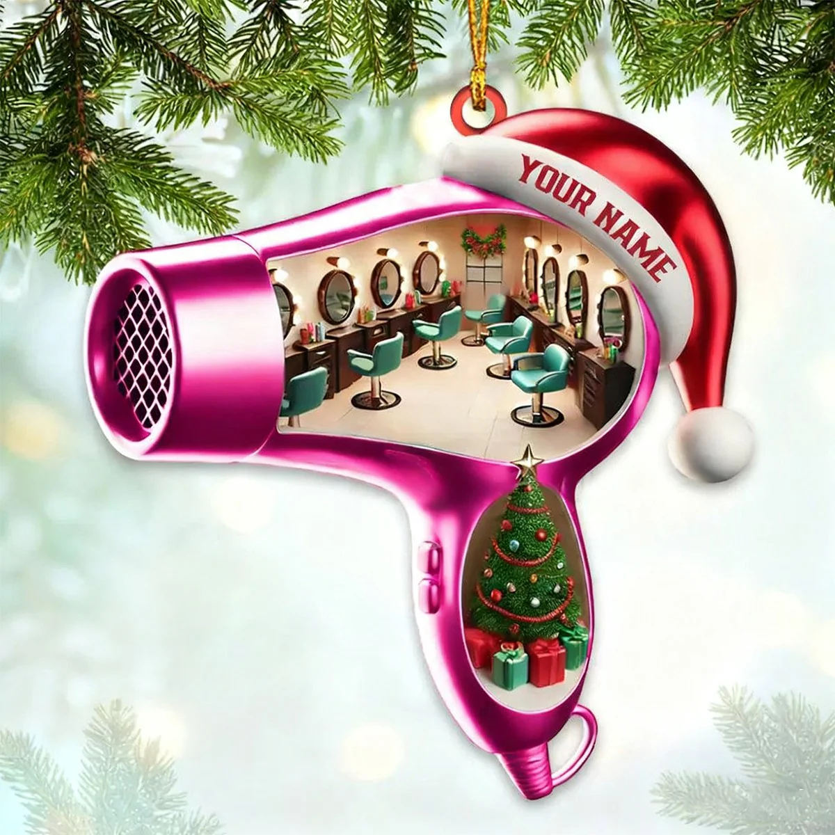 Personalized Custom Name Hairdresser Ornament, Hair Salon Christmas Decoration - Image 2