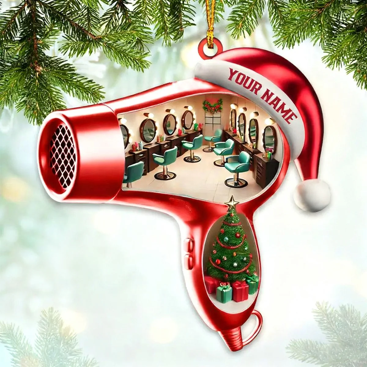Personalized Custom Name Hairdresser Ornament, Hair Salon Christmas Decoration - Image 3
