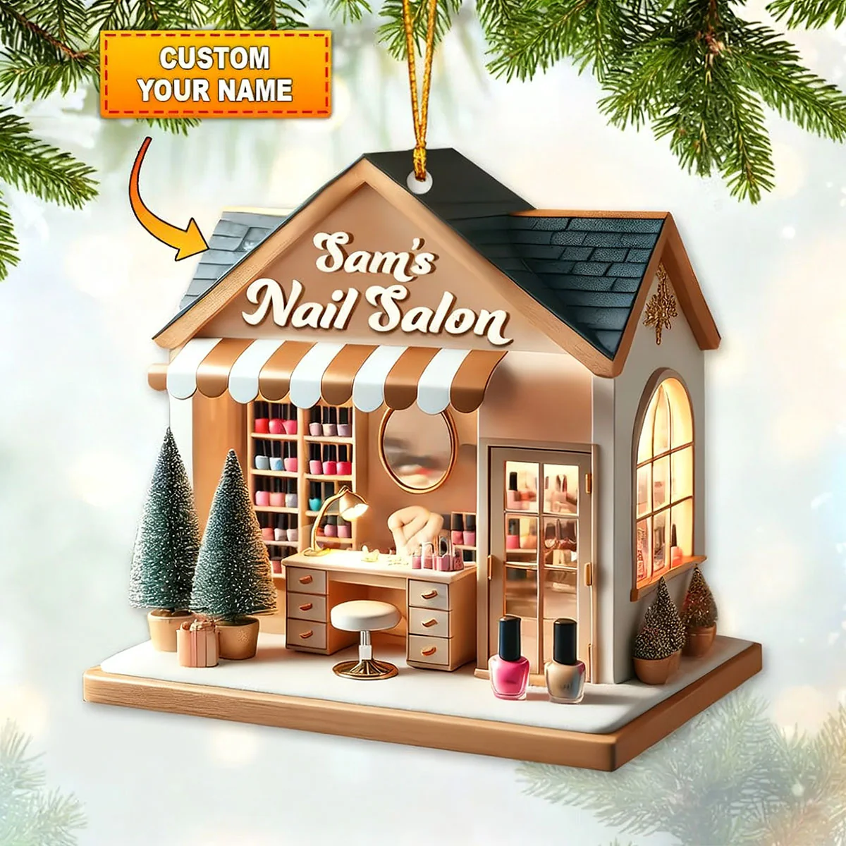 Personalized Custom Name Nail Salon Ornament, Nail Salon Christmas Decoration - Image 12