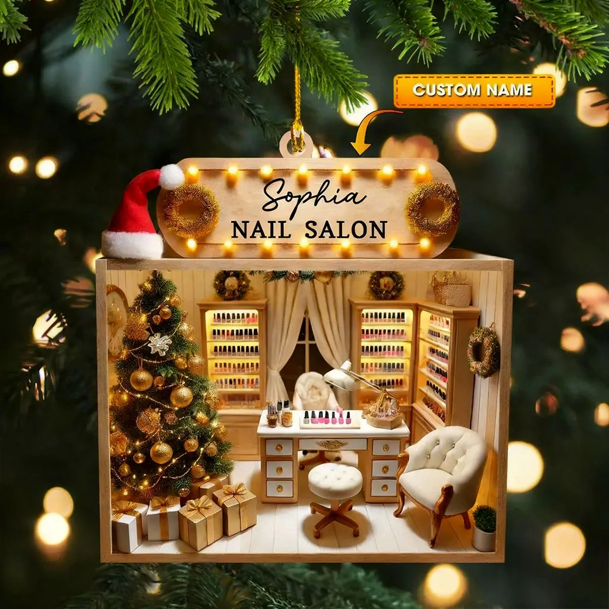 Personalized Custom Name Nail Salon Ornament, Nail Salon Christmas Decoration - Image 2