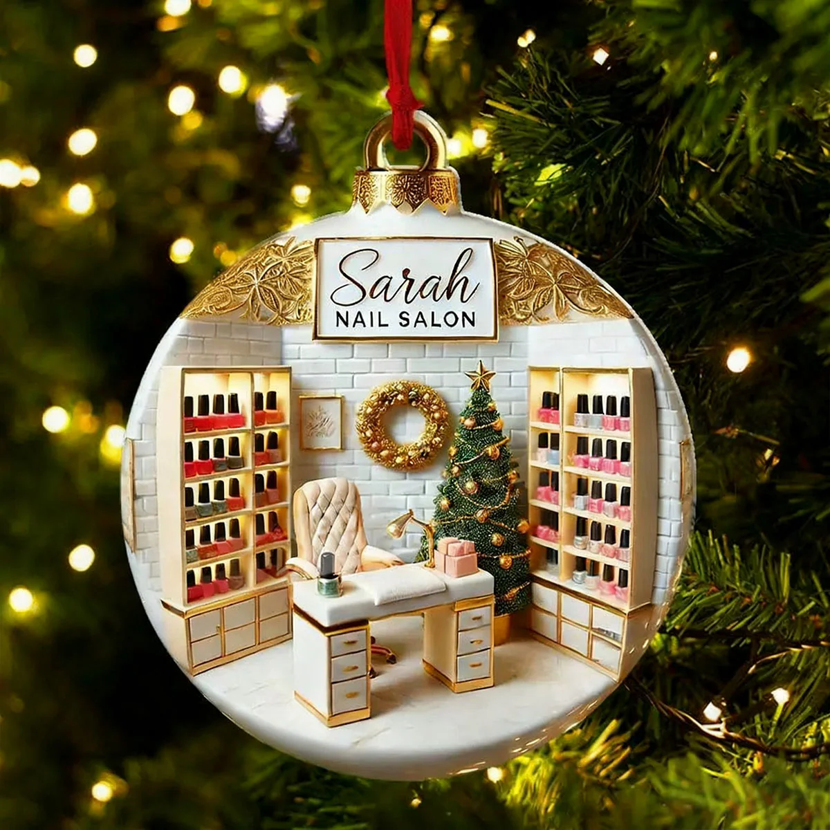 Personalized Custom Name Nail Salon Ornament, Nail Salon Christmas Decoration - Image 3