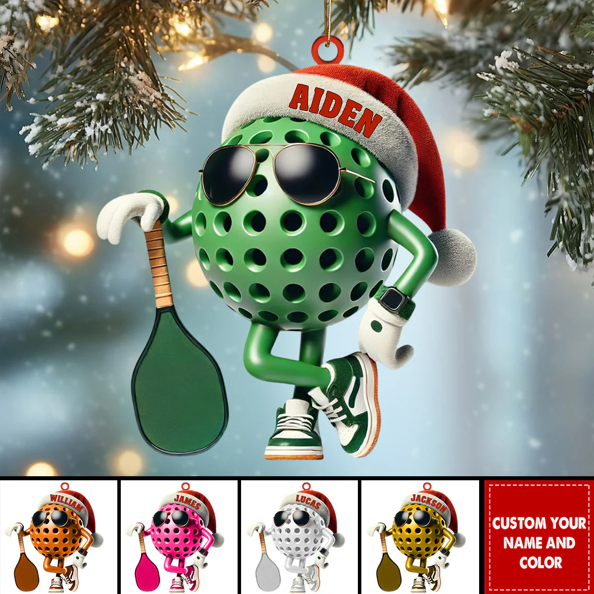 Personalized Custom Name Pickle Ball Ornament, Christmas Gift Decoration - Image 2