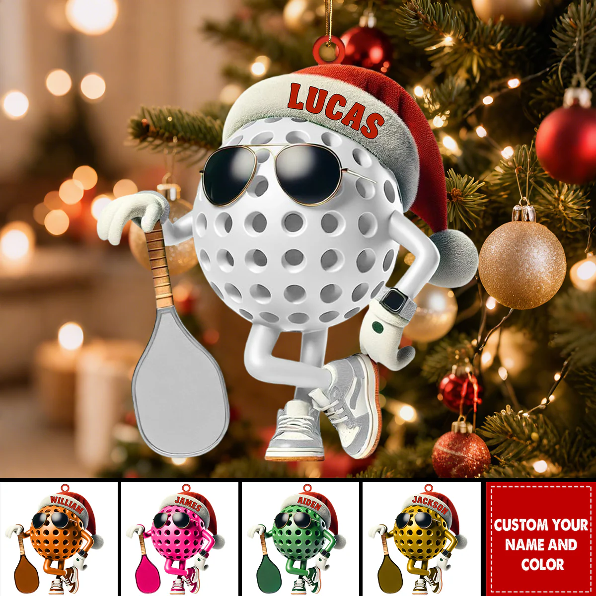 Personalized Custom Name Pickle Ball Ornament, Christmas Gift Decoration - Image 3