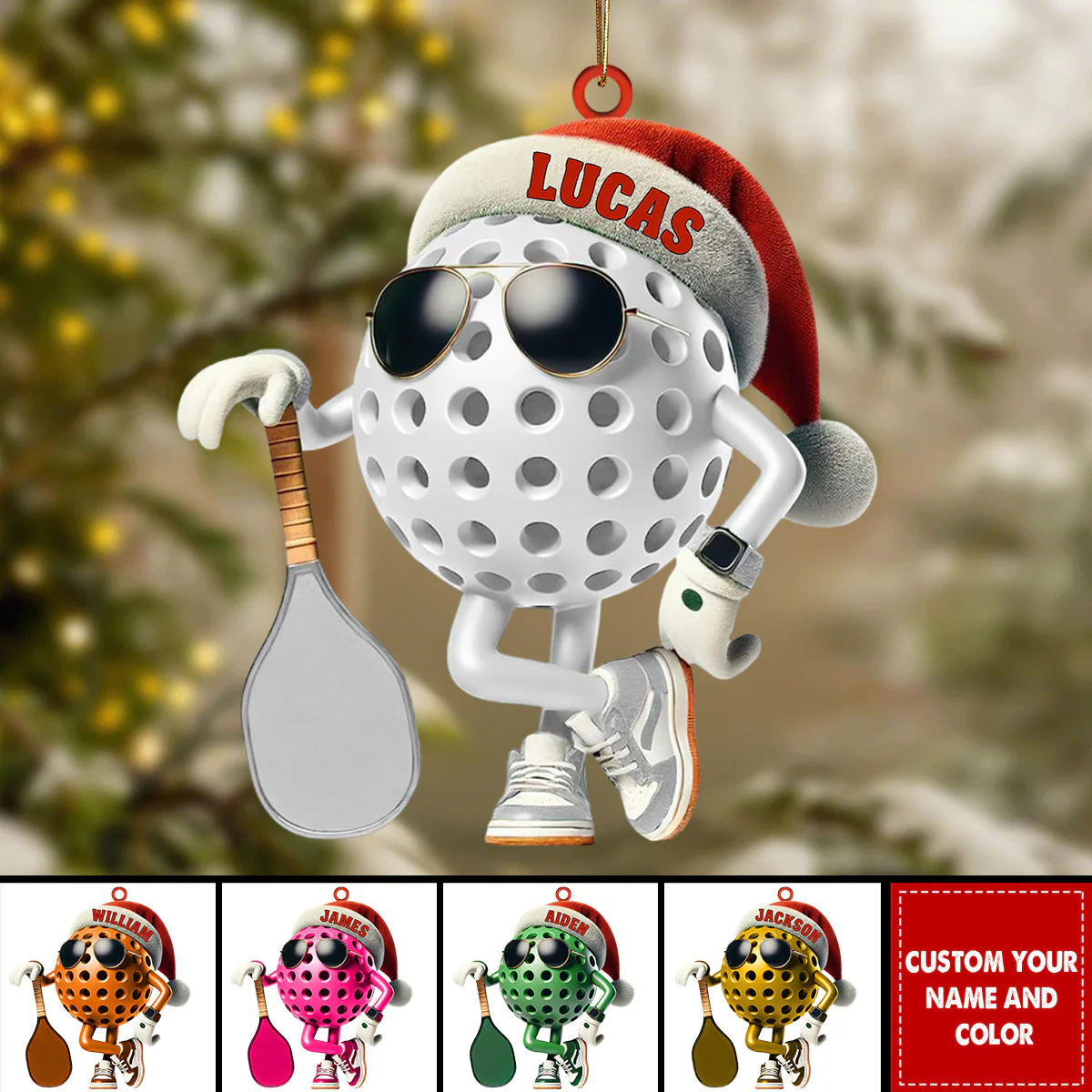 Personalized Custom Name Pickle Ball Ornament, Christmas Gift Decoration - Image 4