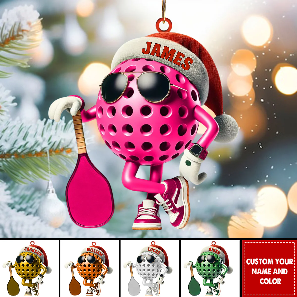 Personalized Custom Name Pickle Ball Ornament, Christmas Gift Decoration - Image 6