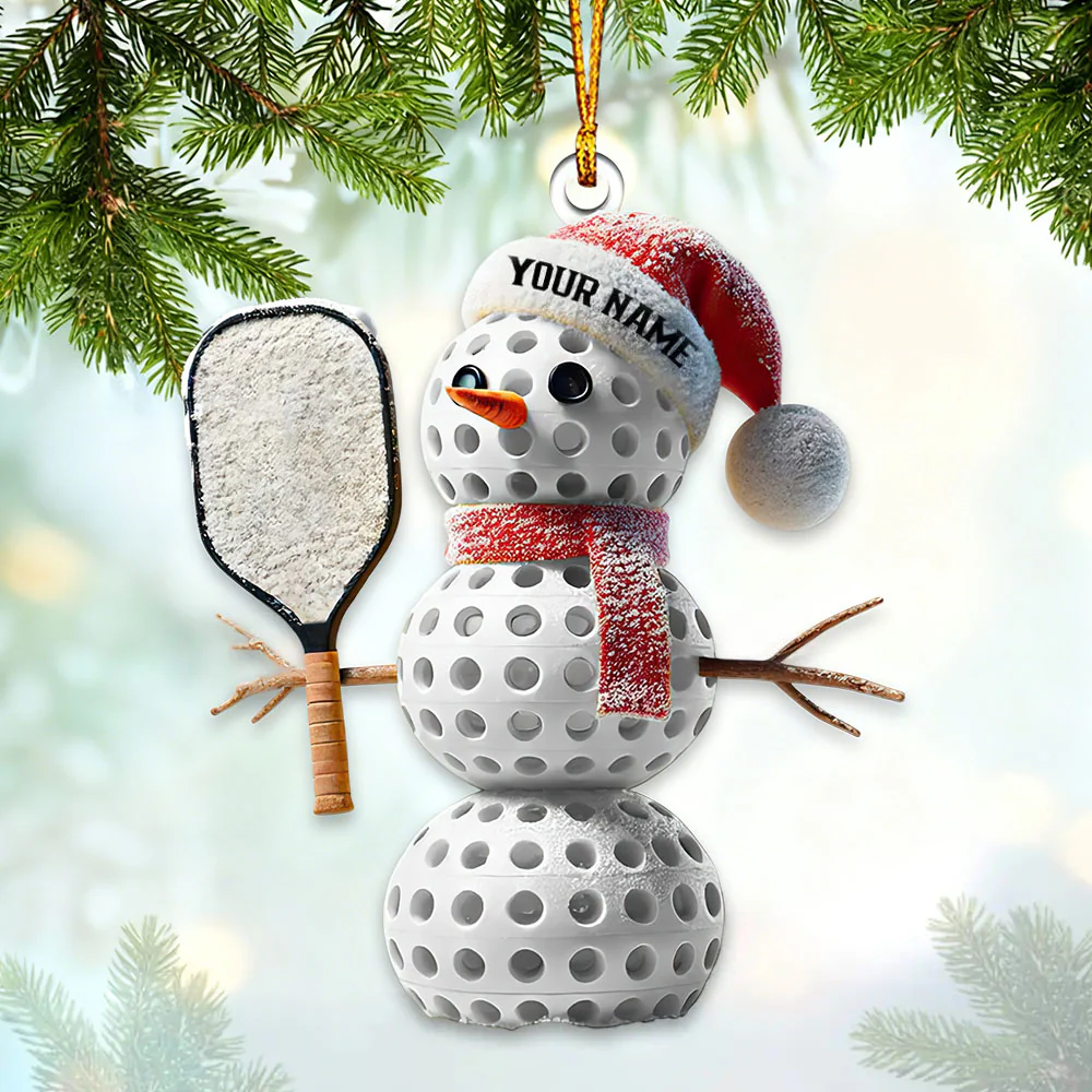 Personalized Custom Name Pickle Ball Snowman Ornament - Image 2