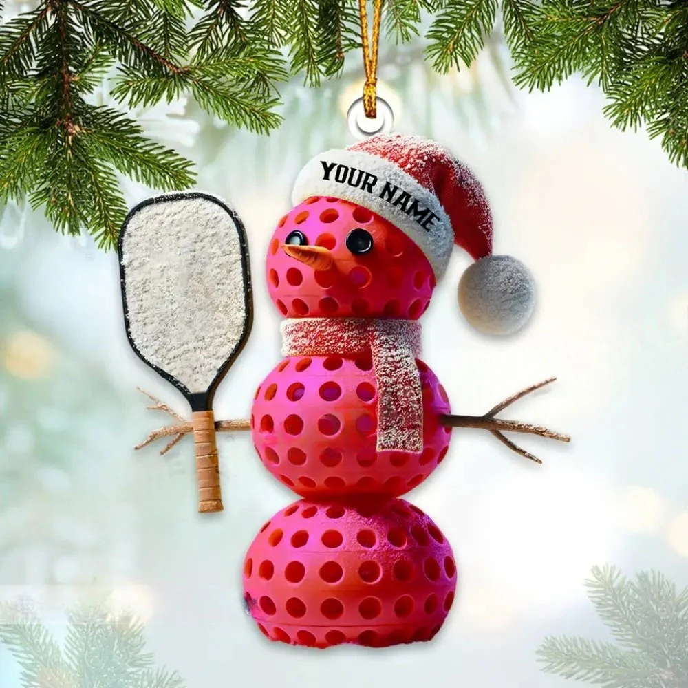 Personalized Custom Name Pickle Ball Snowman Ornament - Image 3