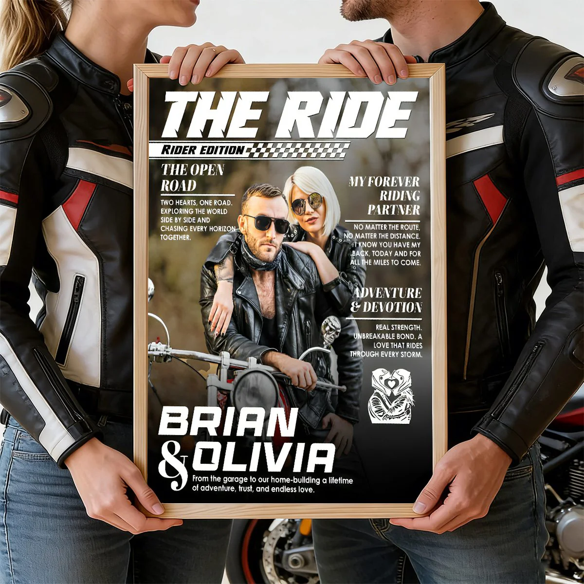 Personalized Custom Photo Biker Couple Magazine Cover Poster, Anniversary Gift for Riders, Motorcycle Couple