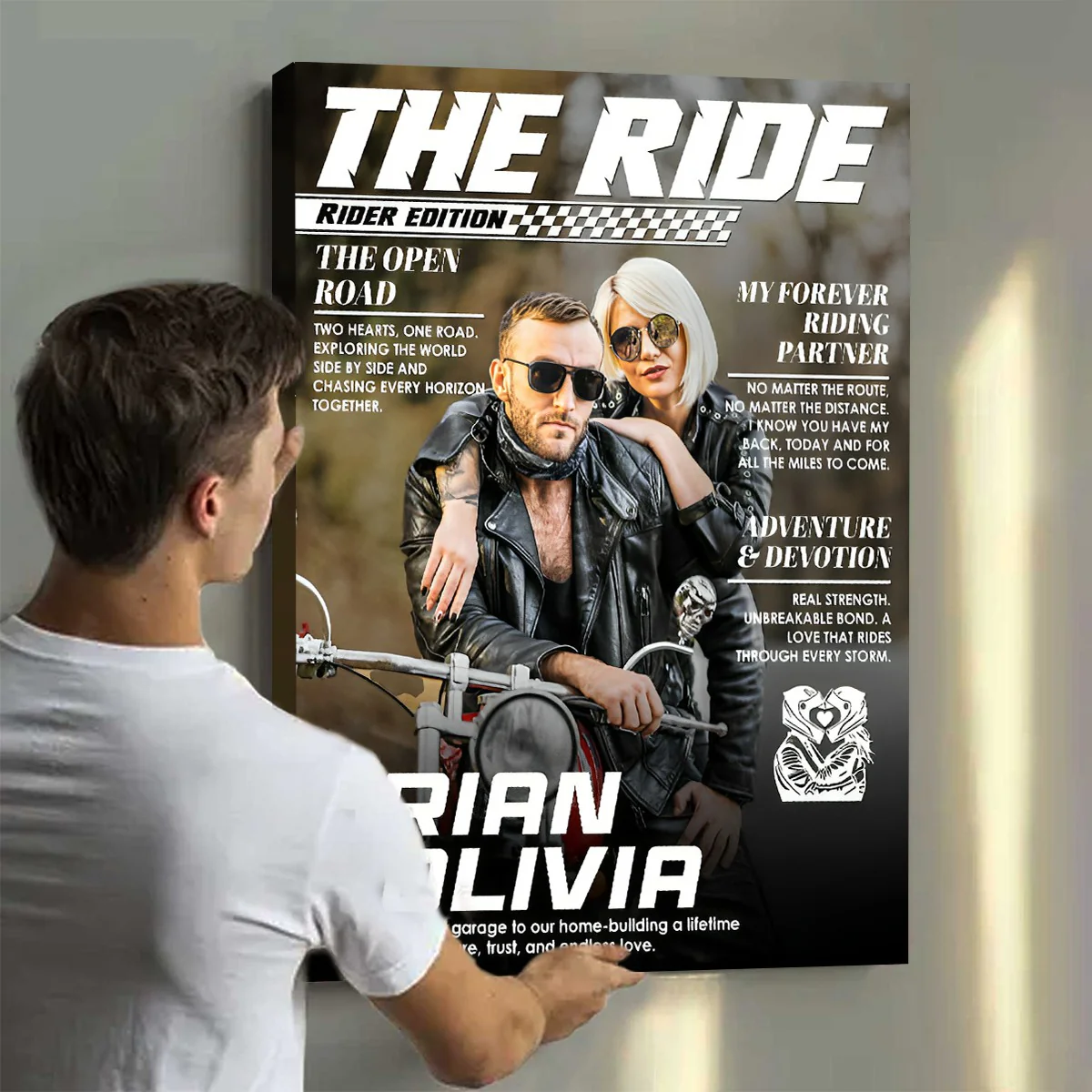 Personalized Custom Photo Biker Couple Magazine Cover Poster, Anniversary Gift for Riders, Motorcycle Couple - Image 4