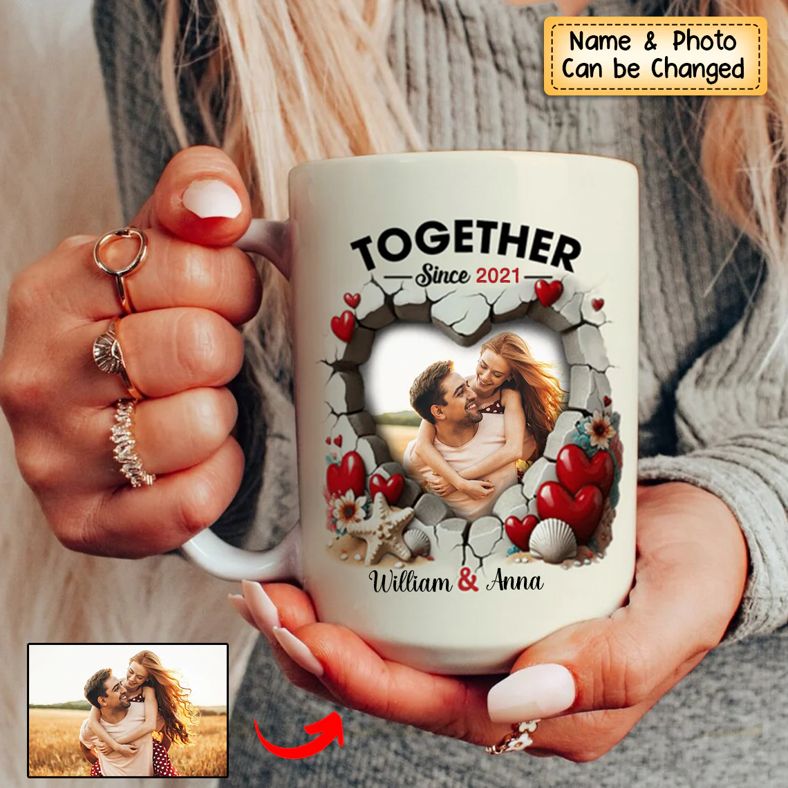 Personalized Custom Photo Heart Mug For Couple - Image 2
