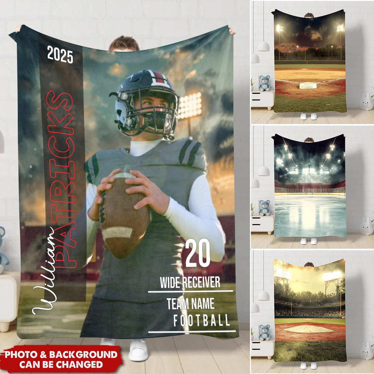 Personalized Photo Name Football Blanket - Image 3