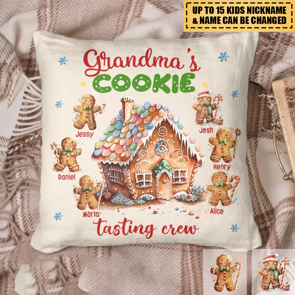 Personalized Custom Pillow Christmas Gift For Grandma Family Members-Grandma's Cookie Tasting Crew - Image 3
