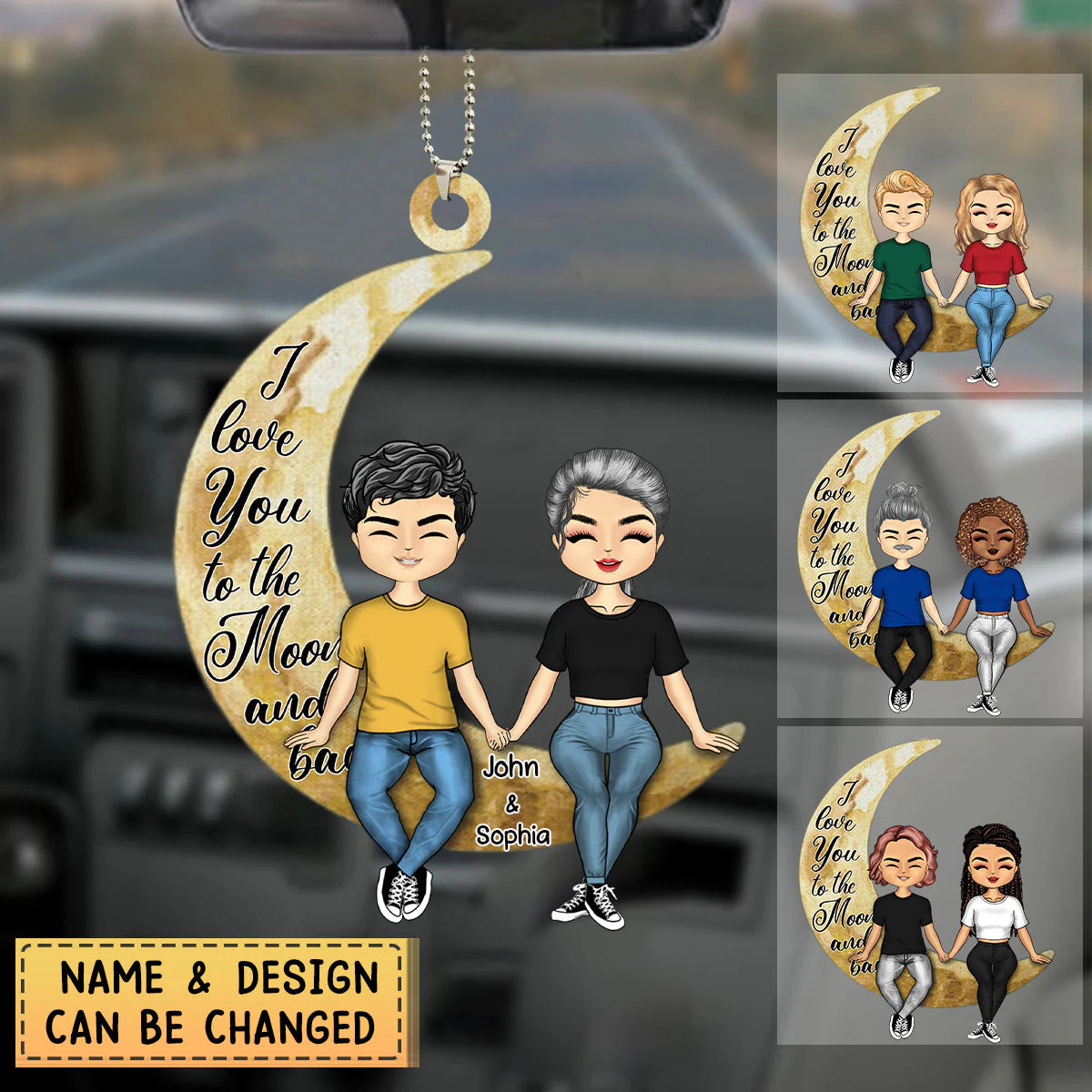 Personalized Custom Acrylic Ornament For Couple - I Love You To The Moon And Back - Image 2