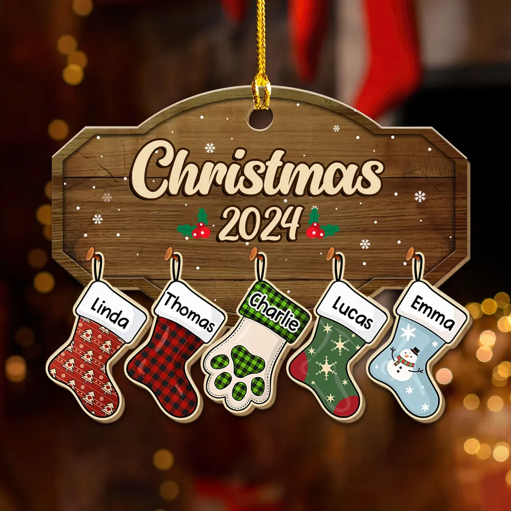 Personalized Custom Wood Ornament-Family Kid Bestie Stockings - Image 2