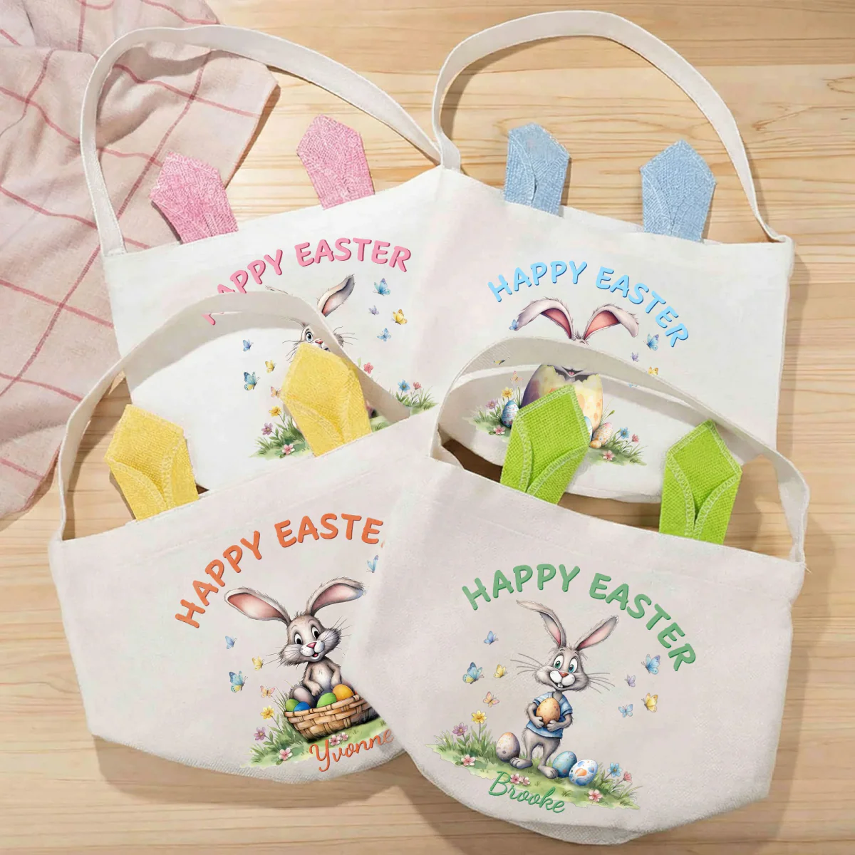 Personalized Cute Bunny Easter Basket with Name Party Decoration Easter Gift for Boys Girls - Image 3