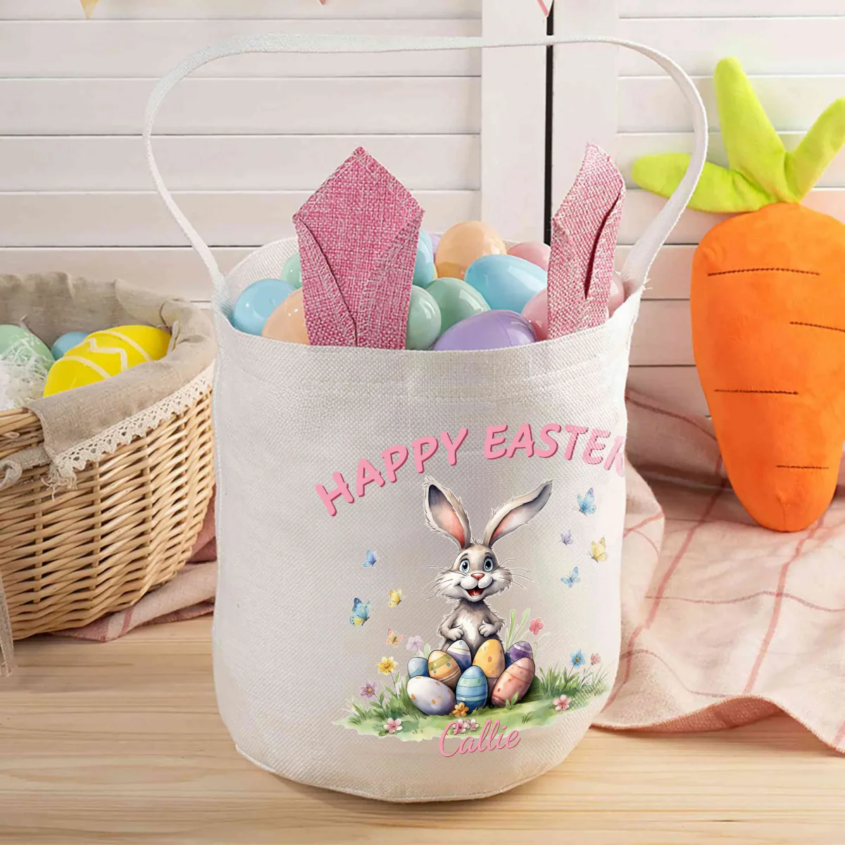 Personalized Cute Bunny Easter Basket with Name Party Decoration Easter Gift for Boys Girls - Image 5