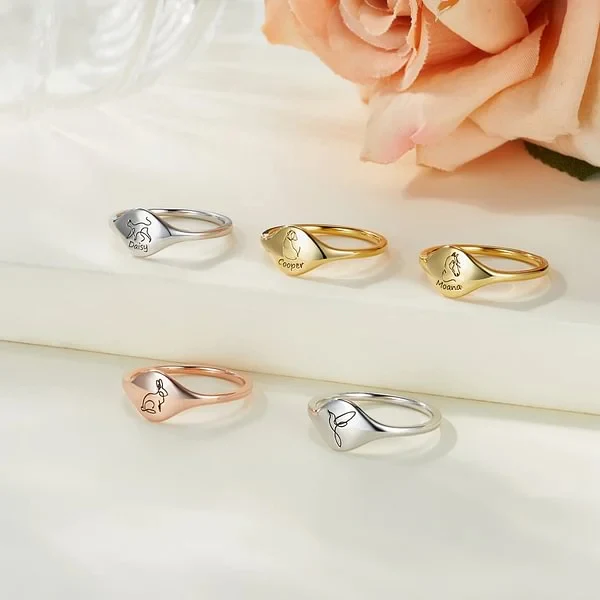 Personalized Cute Cat Dog Rabbit Animal Line Silhouette Ring Birthday Anniversary Gift For Her - Image 3