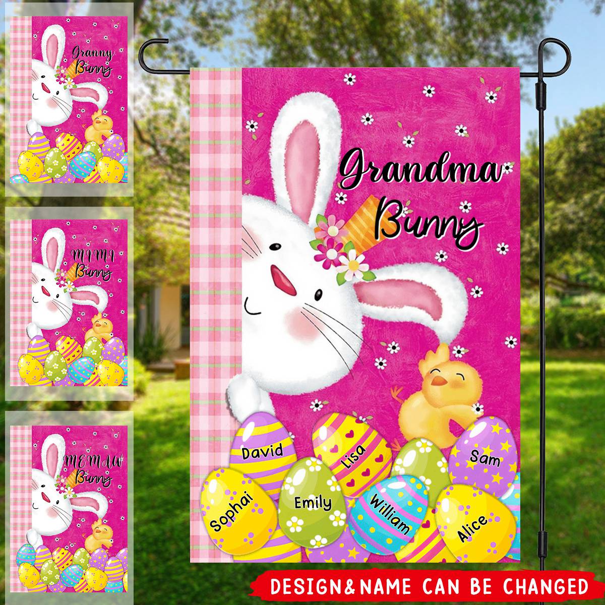 Personalized Cute Easter Bunny Grandma Little Egg Kids Flag - Image 2