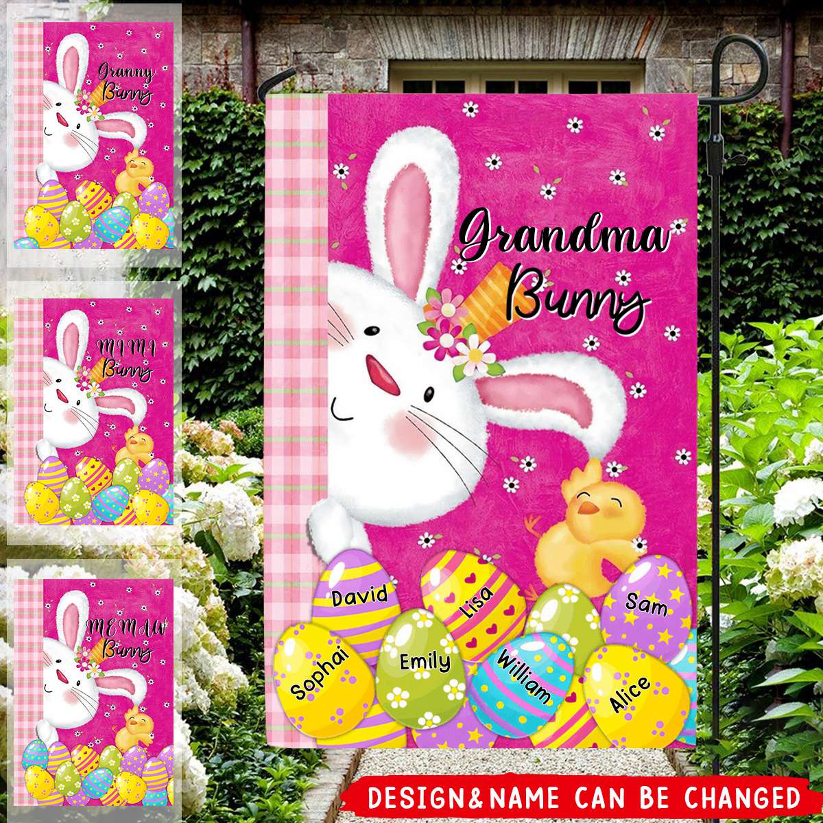 Personalized Cute Easter Bunny Grandma Little Egg Kids Flag - Image 3