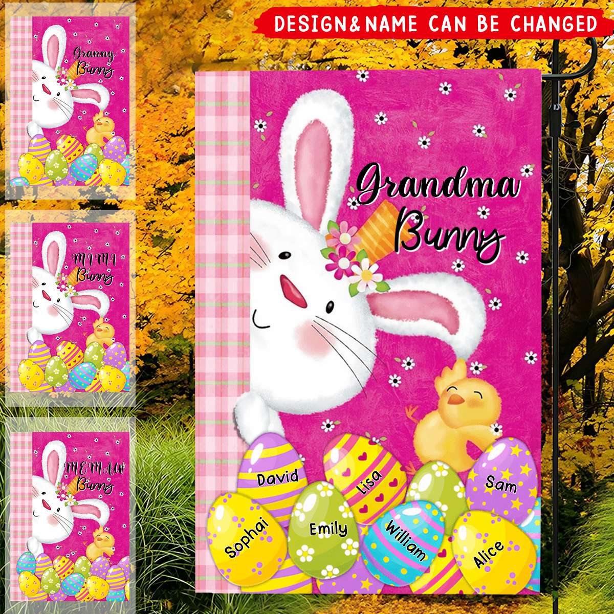 Personalized Cute Easter Bunny Grandma Little Egg Kids Flag - Image 4