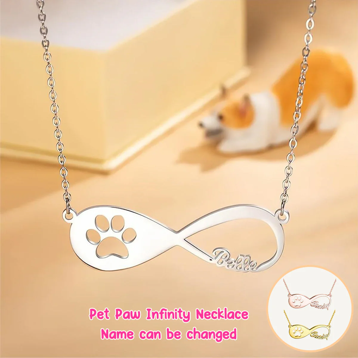 Personalized Cute Pet Paw Infinity Necklace - Image 2