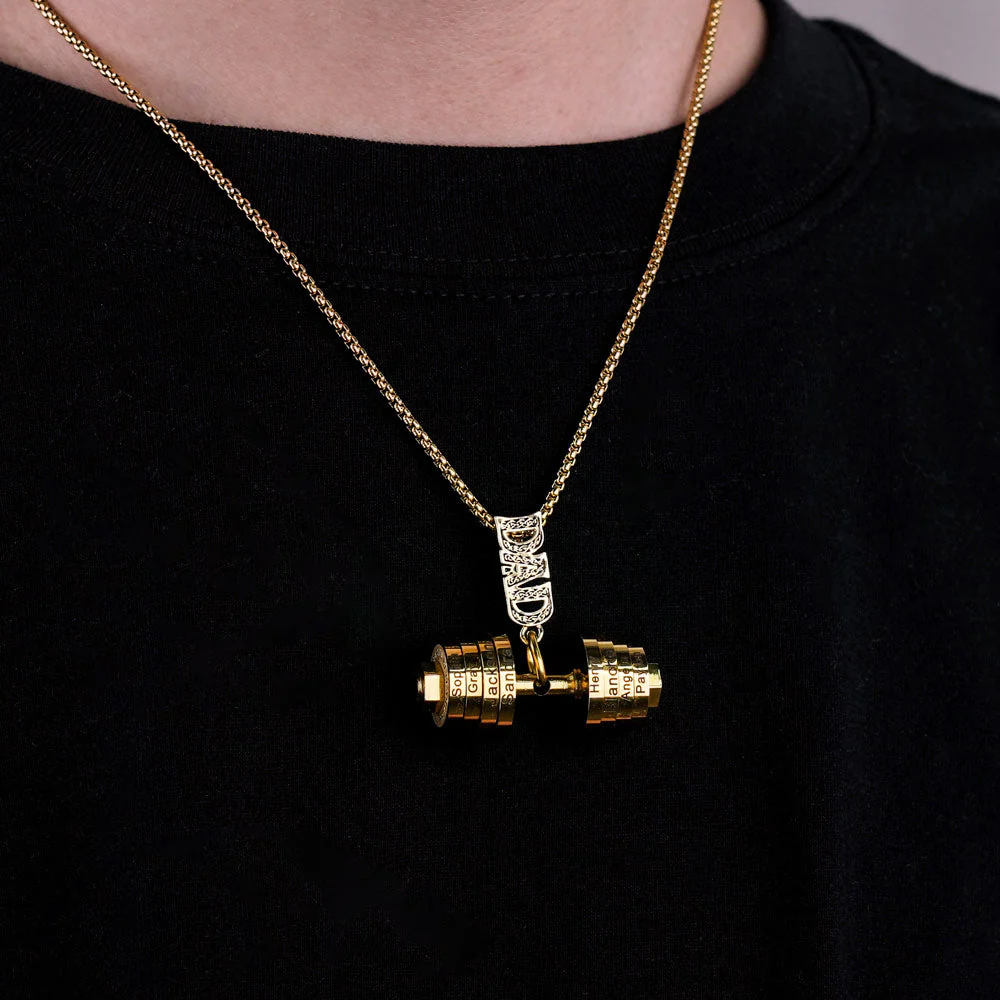 Personalized DAD Dumbbell Charm Necklace - Image 3