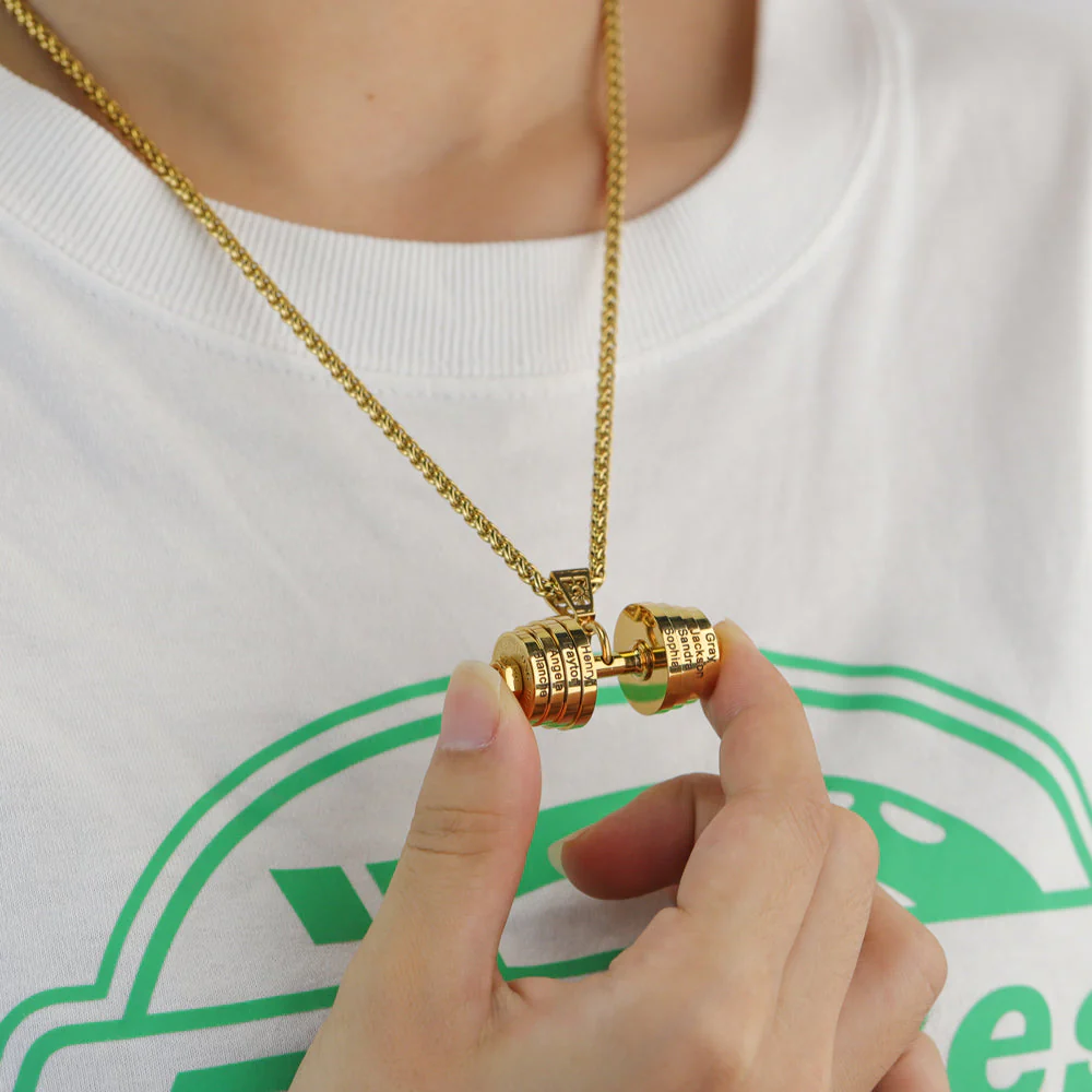Personalized DAD Dumbbell Charm Necklace - Image 4