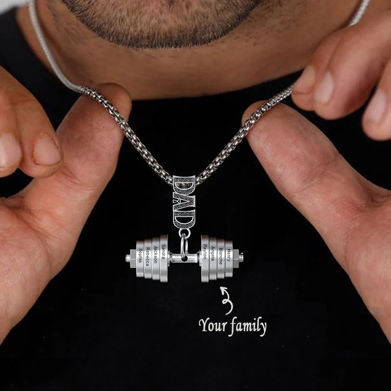 Personalized DAD Dumbbell Charm Necklace - Image 5