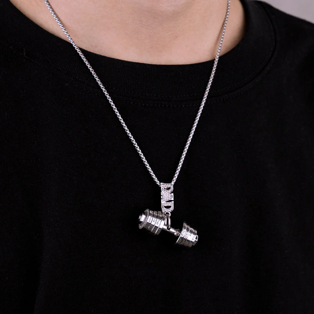 Personalized DAD Dumbbell Charm Necklace - Image 6