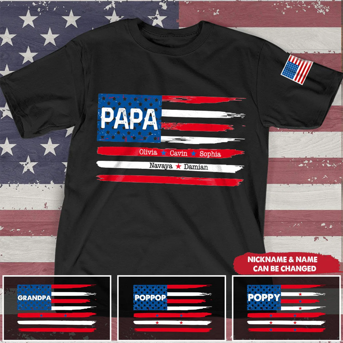 Personalized Dad Grandpa Flag With Grandkids 3D T-Shirt - Image 2