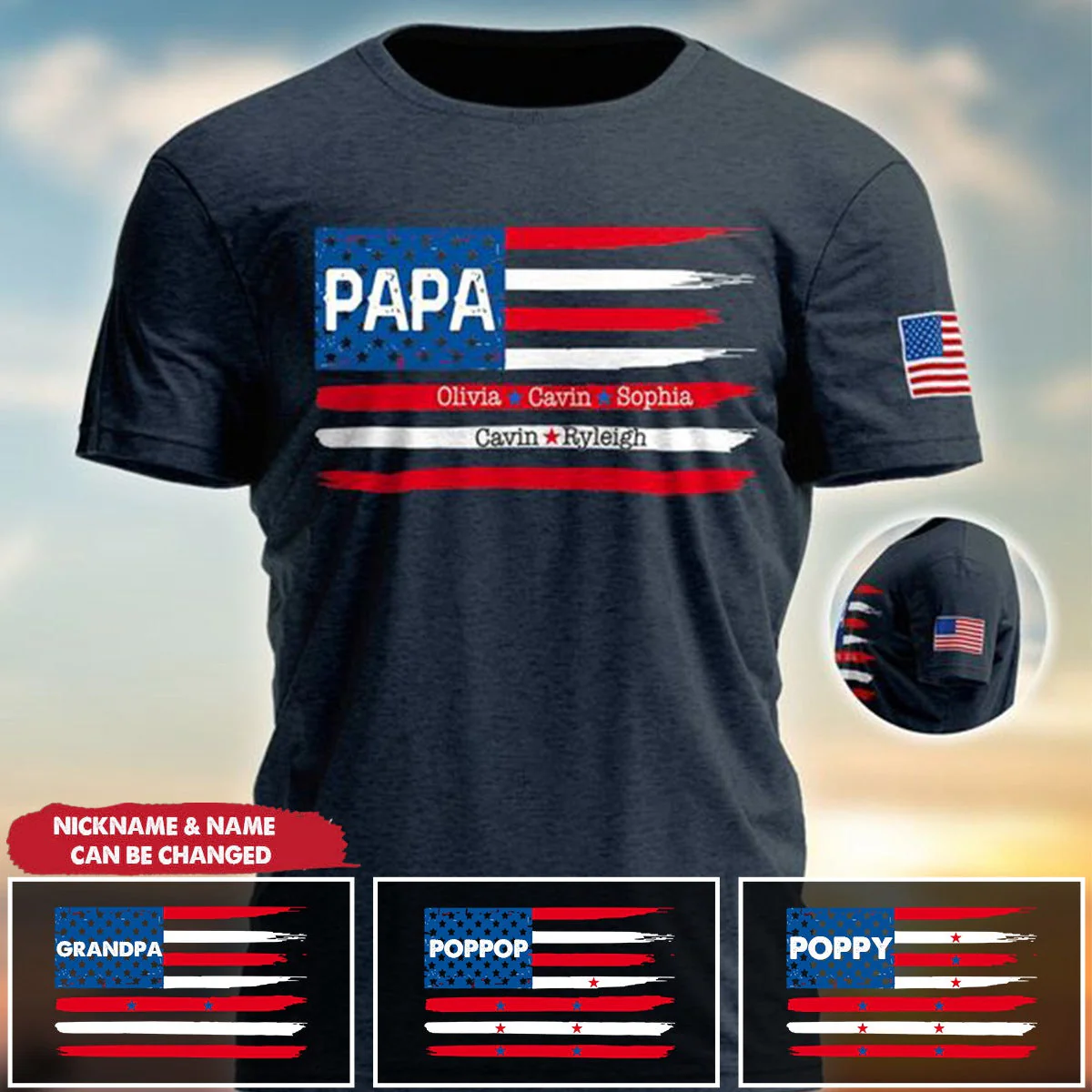 Personalized Dad Grandpa Flag With Grandkids 3D T-Shirt - Image 3