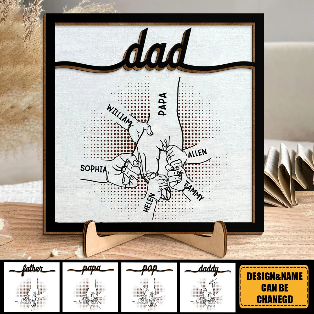 Personalized Dad Hand Bumps -  Wooden Plaque - Image 2