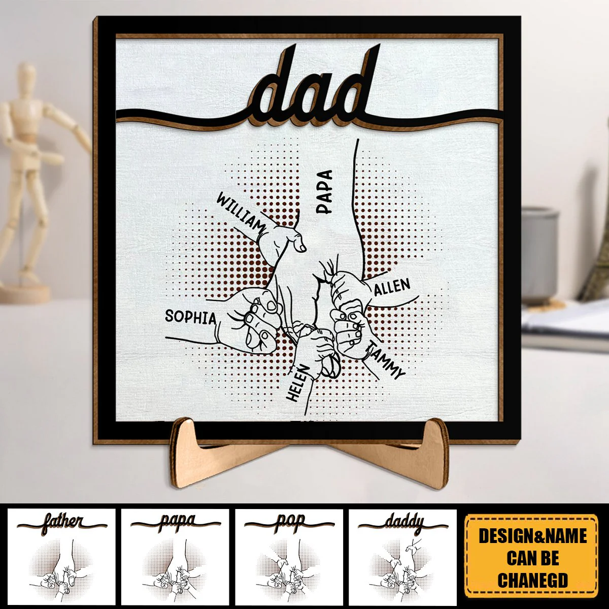Personalized Dad Hand Bumps -  Wooden Plaque - Image 3