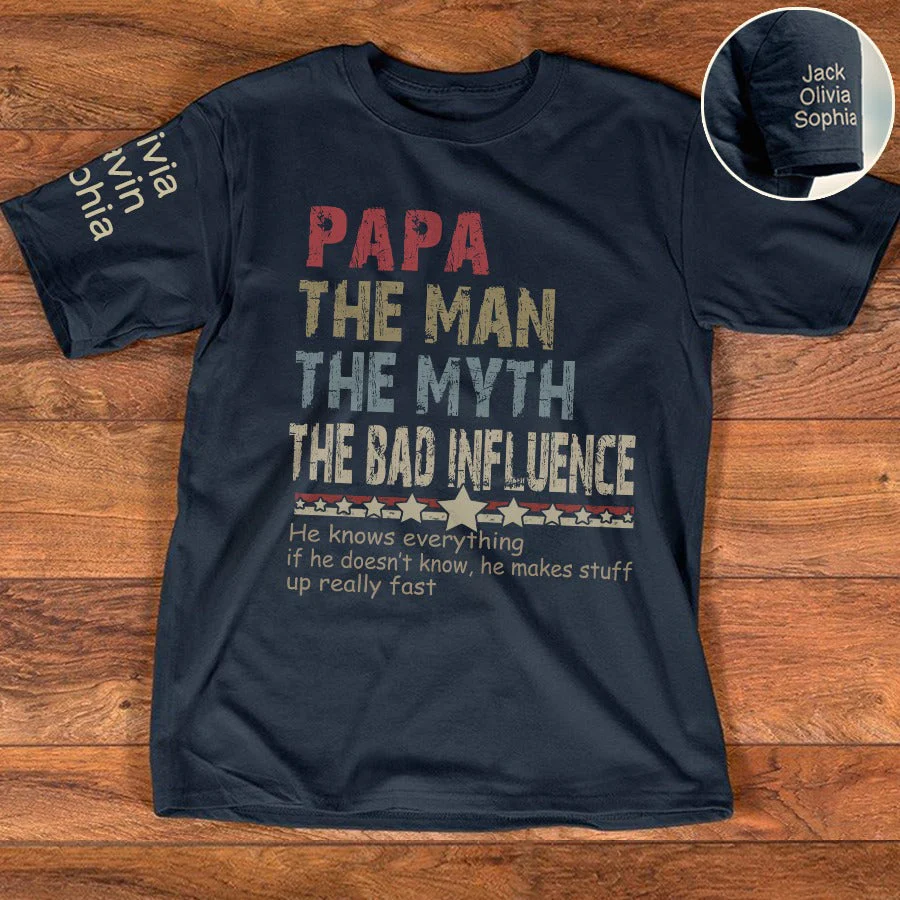 Personalized Dad Papa Grandpa Shirt, Custom Papa Legend Influence T-Shirt, Custom Birthday Fathers Day Gift - Image 2