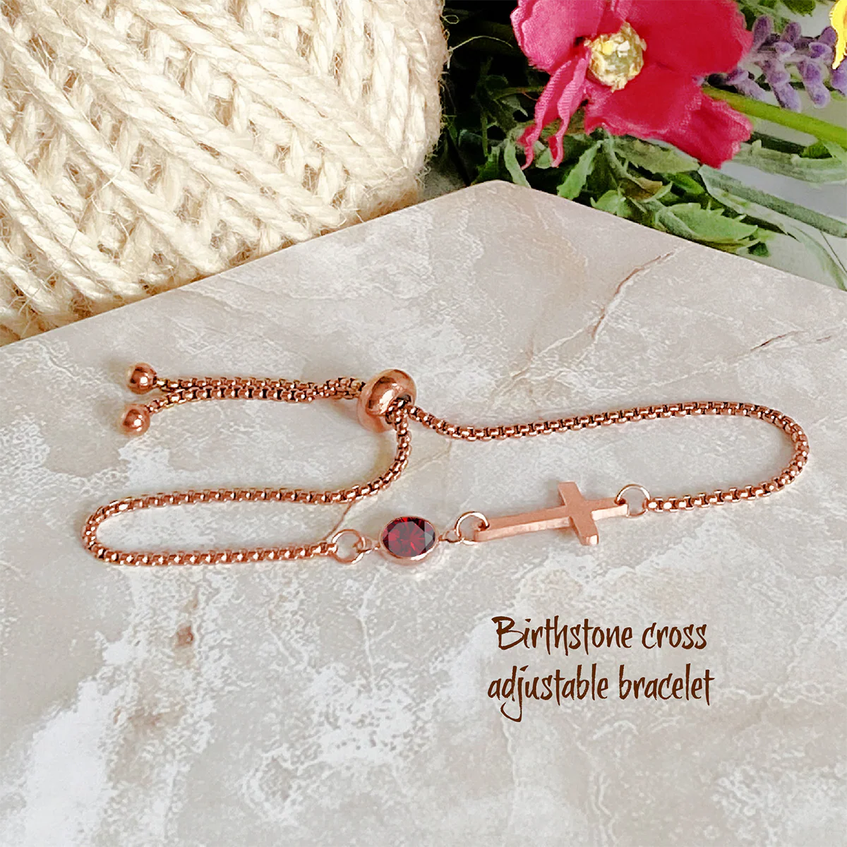 Personalized Dainty Cross Birthstone Bracelet - Image 3